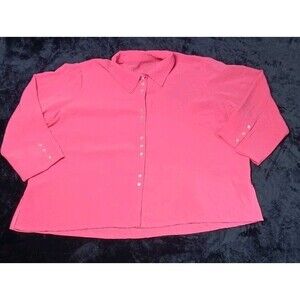 Fridaze 100% Linen 3/4 Sleeve Pearl Button Up Tunic Blouse 2X Pink Coastal Beach